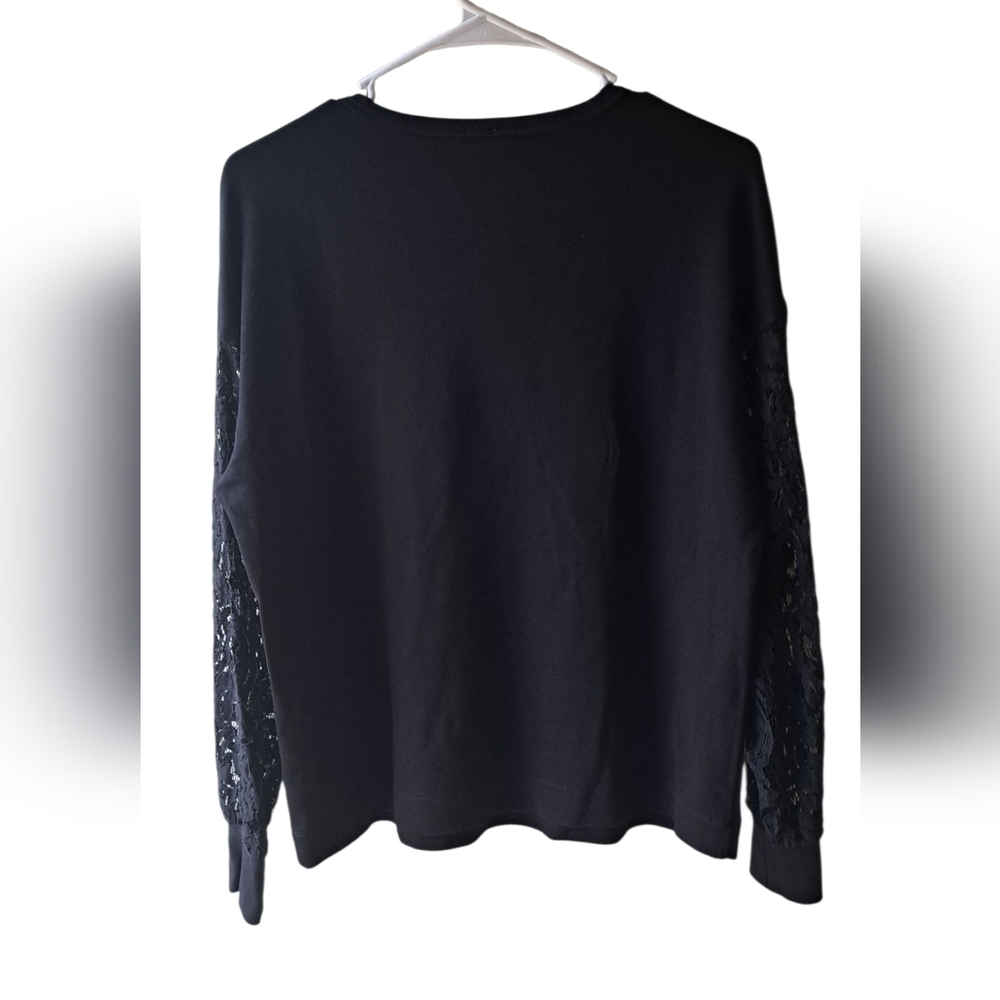 Anne Klein Black Top with Lace Detail Size M